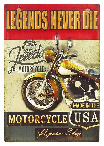 Retro tabuľa 3D Legends Never Die 40x28cm (Retro dekorácia na stenu)