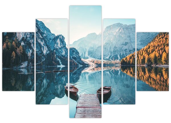 Obraz - Lode na jazere Braies (150x105 cm)