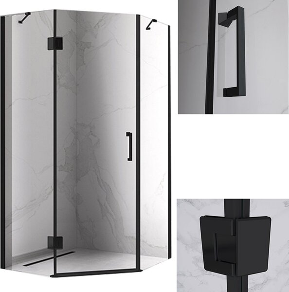 BPS-koupelny Päťuholníkový sprchový kút KZ10B BL 90x90 čierna/transparent - bez vaničky
