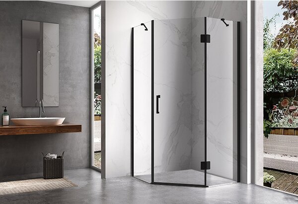 BPS-koupelny Päťuholníkový sprchovací kút KZ10A 80x80 BL čierna/transparent - bez vaničky