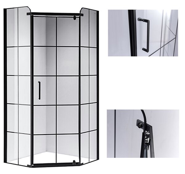 BPS-koupelny Päťuholníkový sprchovací kút BS06A 80x80 čierna/transparent - bez vaničky