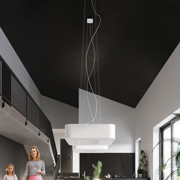 Závesné svietidlo Urano, 1x biele textilné tienidlo, (biely plast), (60 cm)