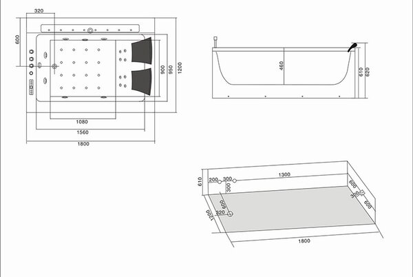 BPS-koupelny Hydromasážna vírivá vaňa Fenix 606BH 180x120 s ohrevom vody, ľavá