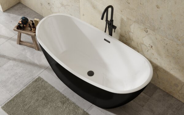 Besco Akrylátová voľne stojaca vaňa Ayla BW Matt 170x80 BESCO-Typ výpuste: Click-Clack s prepadom, chróm, BESCO-Rozmery: 170x80, BESCO-Farba: Biela/čierna