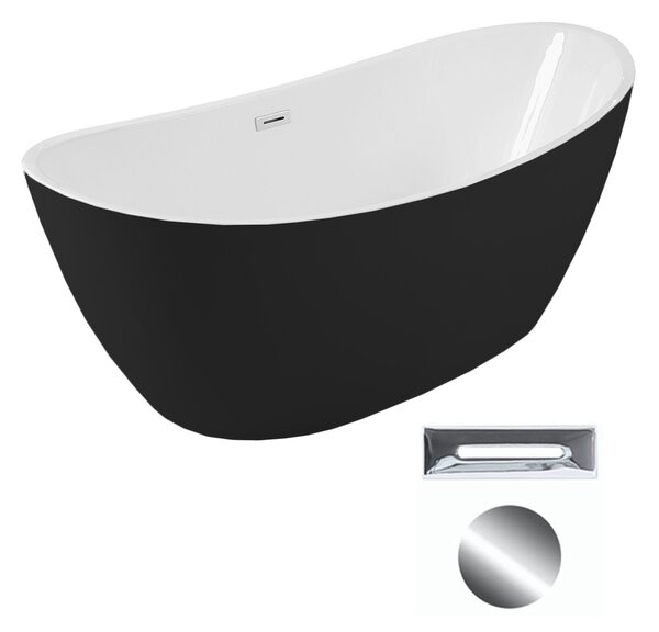Besco Akrylátová voľne stojaca vaňa Ayla BW Matt 170x80 BESCO-Typ výpuste: Click-Clack s prepadom, chróm, BESCO-Rozmery: 170x80, BESCO-Farba: Biela/čierna