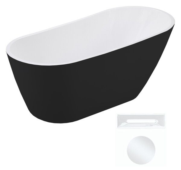 Besco Akrylátová voľne stojaca vaňa Melody BW Matt 150x80 (170x80) BESCO-Typ výpuste: Click-Clack s prepadom, chróm, BESCO-Rozmery: 150x80, BESCO-Farba: Biela/čierna
