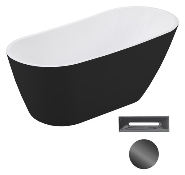 Besco Akrylátová voľne stojaca vaňa Melody BW Matt 150x80 (170x80) BESCO-Typ výpuste: Click-Clack s prepadom, chróm, BESCO-Rozmery: 150x80, BESCO-Farba: Biela/čierna