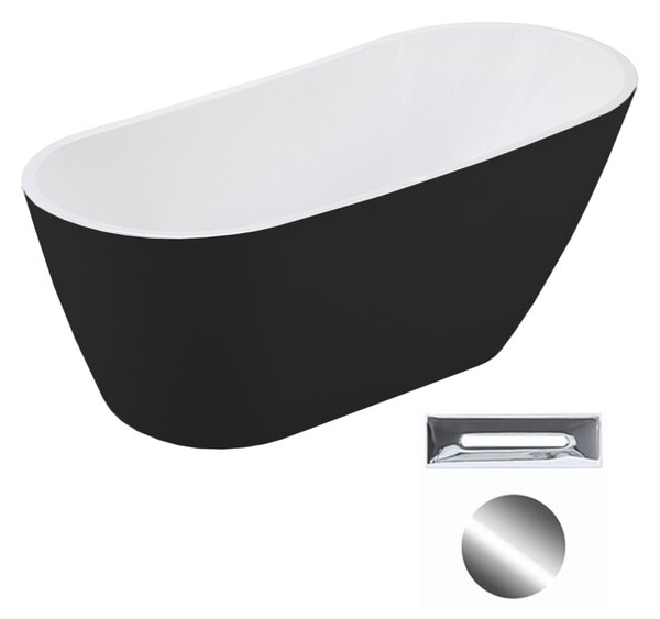 Besco Akrylátová voľne stojaca vaňa Melody BW Matt 150x80 (170x80) BESCO-Typ výpuste: Click-Clack s prepadom, chróm, BESCO-Rozmery: 150x80, BESCO-Farba: Biela/čierna