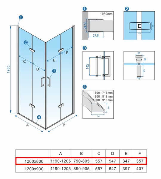 BPS-koupelny Obdĺžnikový sprchový kút ZES KZ12D BL 120x80 čierna/transparent - bez vaničky