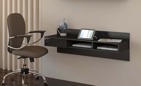 PC stolík na stenu Uno - čierna / čierny lesk