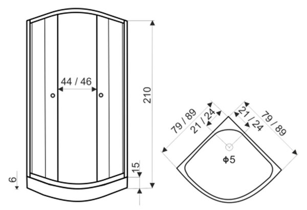 Novoterm Sprchový box štvrťkruhový NV-Cessla 90 G, 90x90 sivý