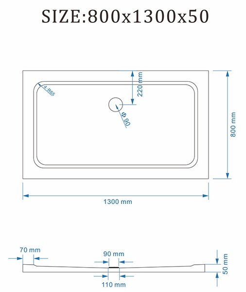 BPS-koupelny Obdĺžniková akrylátová sprchová vanička ST03D 130x80 biela