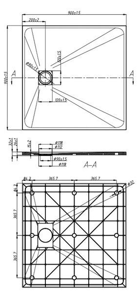BPS-koupelny Štvorcová akrylátová sprchová vanička RIKO BL 90x90 čierna