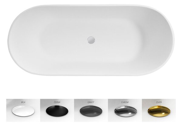 Besco Voľne stojaca vaňa z liateho mramoru Moya BW Matt 160x70, biela lesk/čierna mat BESCO-Typ výpuste: Click-Clack štandard, chróm, BESCO-Rozmery: 159x68,4
