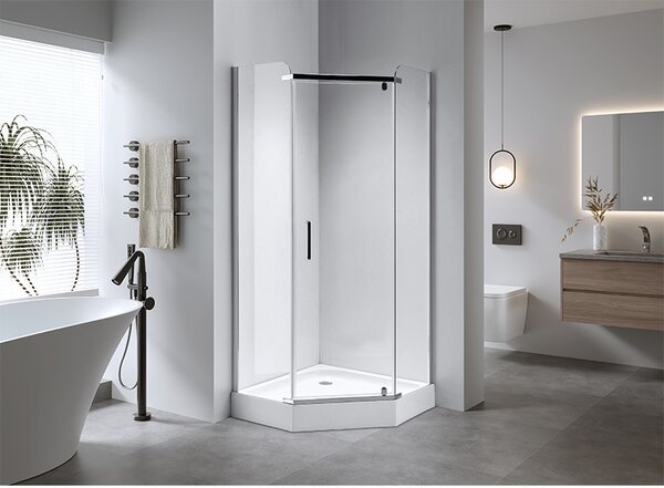 BPS-koupelny Päťuholníkový sprchový kút KZ91B 90x90 chróm/transparent + vanička SXL07B WH biela