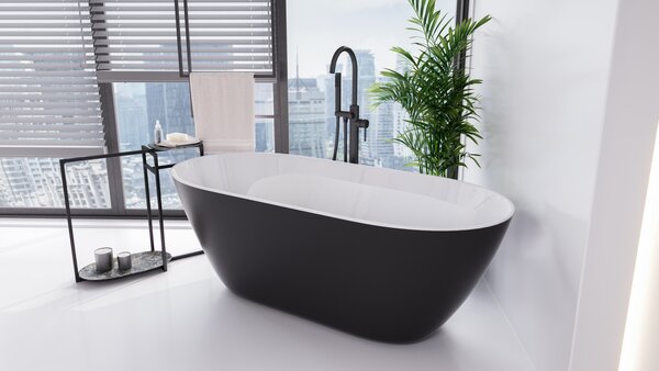 Besco Voľne stojaca vaňa z liateho mramoru Moya BW Matt 160x70, biela lesk/čierna mat BESCO-Typ výpuste: Click-Clack štandard, chróm, BESCO-Rozmery: 159x68,4
