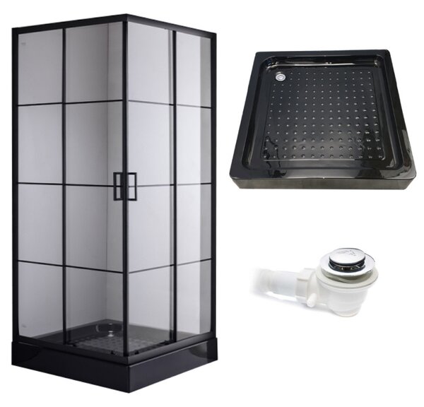 BPS-koupelny Štvorcový sprchovací kút BL32B 90x90 čierna/transparent + vanička SXL02B BL čierna