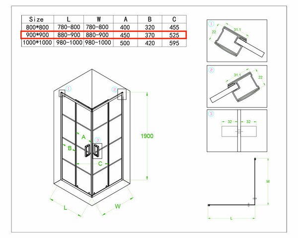 BPS-koupelny Štvorcový sprchovací kút BL32B 90x90 čierna/transparent + vanička SXL02B BL čierna