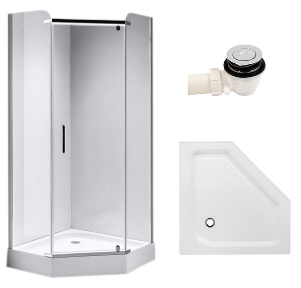 BPS-koupelny Päťuholníkový sprchový kút KZ91B 90x90 chróm/transparent + vanička SXL07B WH biela