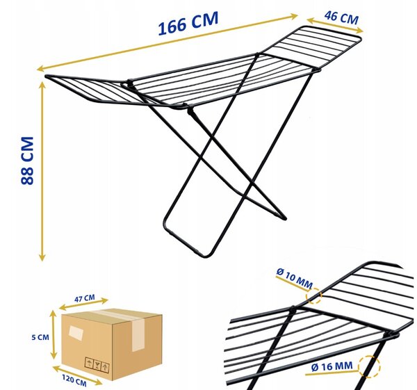 Erga Model 203, sušiak na bielizeň 178x55x106 cm, čierna, ERG-SEP-10SUSST203BLA