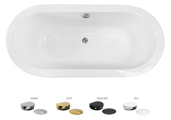 Besco Voľne stojaca vaňa zo sanitárneho kompozitu Victoria CC/NP 185x82, napúšťanie cez prepad BESCO-Typ výpuste: McAlpine Click-Clack s napúšťaním cez prepad, chróm, BESCO-Rozmery: 185x82