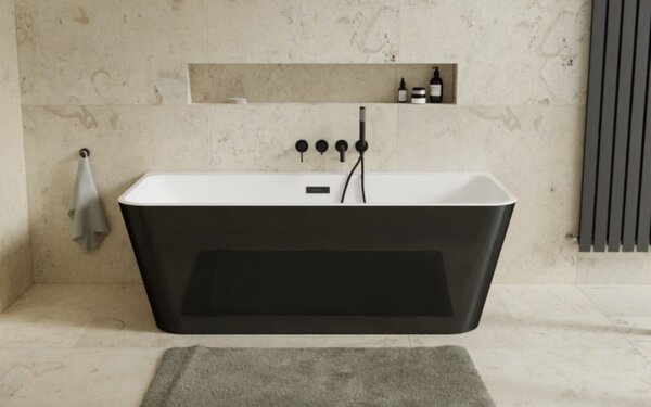 Besco Akrylátová voľne stojaca vaňa Varya BW Matt 150x75 BESCO-Typ výpuste: Click-Clack s prepadom, chróm, BESCO-Rozmery: 150x75, BESCO-Farba: Biela/čierna
