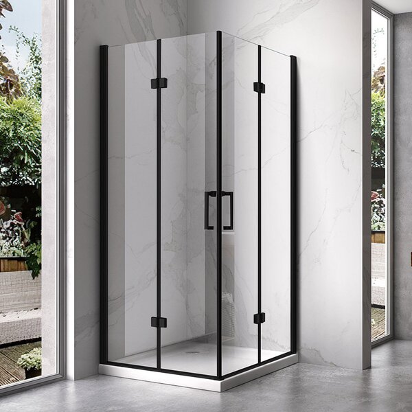 BPS-koupelny Štvorcový sprchový kút KZ08D BL 100x100 čierna/transparent + vanička SXL02C BL čierna