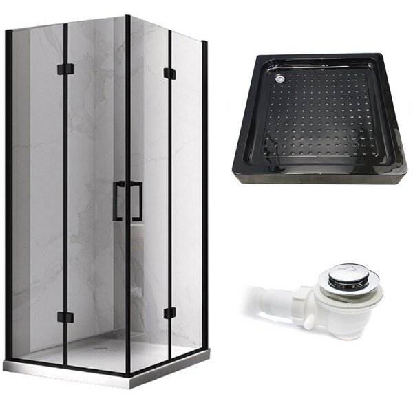 BPS-koupelny Štvorcový sprchový kút KZ08D BL 100x100 čierna/transparent + vanička SXL02C BL čierna