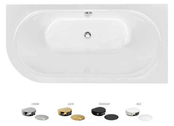 Besco Akrylátová voľne stojaca vaňa Avita A-Line BW CC/NP 150x75 (160x75, 170x75), napúšťanie cez prepad BESCO-Typ výpuste: McAlpine Click-Clack s napúšťaním cez prepad, chróm, BESCO-Rozmery: 150x75, BESCO-Orientácia: Pravá