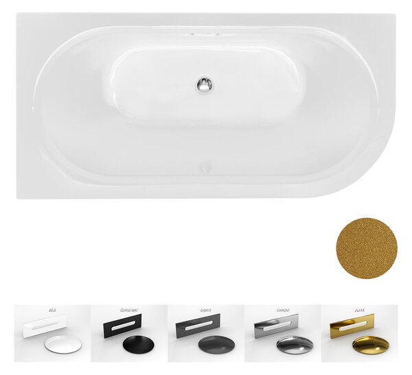 Besco Akrylátová voľne stojaca vaňa Avita A-Line Glam Z CC/SP 150x75 (160x75, 170x75), s prepadom BESCO-Typ výpuste: Alcaplast Click-Clack so štrbinovým prepadom, chróm, BESCO-Rozmery: 150x75, BESCO-Orientácia: Pravá