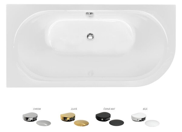 Besco Akrylátová voľne stojaca vaňa Avita A-Line BW CC/NP 150x75 (160x75, 170x75), napúšťanie cez prepad BESCO-Typ výpuste: McAlpine Click-Clack s napúšťaním cez prepad, chróm, BESCO-Rozmery: 150x75, BESCO-Orientácia: Pravá