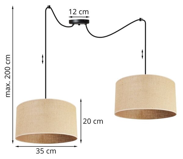 Závesné svietidlo Juta Spider, 2x jutové tienidlo, (výber z 2 farieb konštrukcie), (fi 35cm)