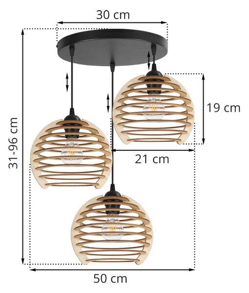 Závesné svietidlo Timber, 3x drevené tienidlo, o, n