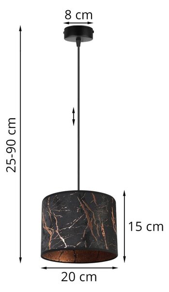 Závesné svietidlo Werona 3, 1x čierne textilné tienidlo so vzorom, (fi 20cm), c