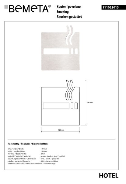 Bemeta Design Ikona - Fajčenie povolené, štvorec, mat - 111022015