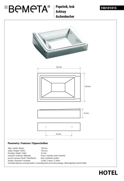 Bemeta Design Popolník, nerez, lesk - 106101015