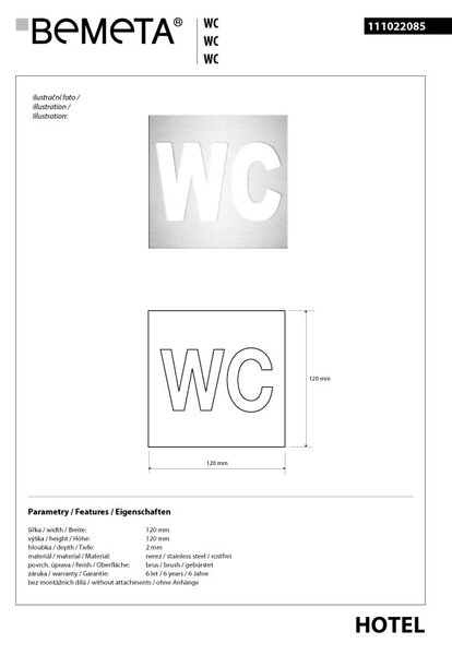 Bemeta Design Ikona - WC, štvorec, mat - 111022085