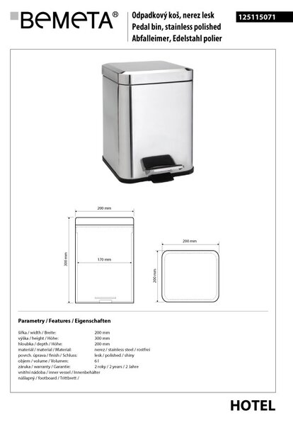Bemeta Design Odpadkový kôš, 6 l, nerez, lesk - 125115071