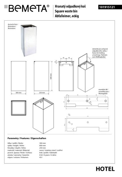 Bemeta Design Odpadkový kôš, 45 l, nerez, lesk - 101915121