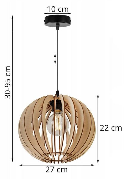 Závesné svietidlo Timber 2, 1x drevené tienidlo