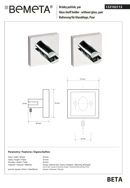 Bemeta Design Držiaky poličky BETA (2 ks) - 8 mm - 132102112