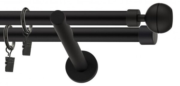 Dekorstudio Garniža dvojradová guľa OPTIC čierna-matná 19mm Dĺžka: 280cm, Typ príslušenstva: Krúžky tiché so štipcami