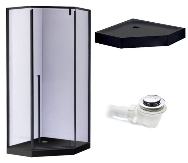 BPS-koupelny Päťuholníkový sprchovací kút BS07A 80x80 čierny/transparent + vanička SXL07A BL čierna