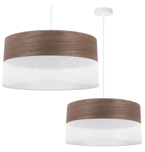 Závesné svietidlo Wood, 1x hnedá orechová dýha/biele PVC tienidlo, (fi 44cm)