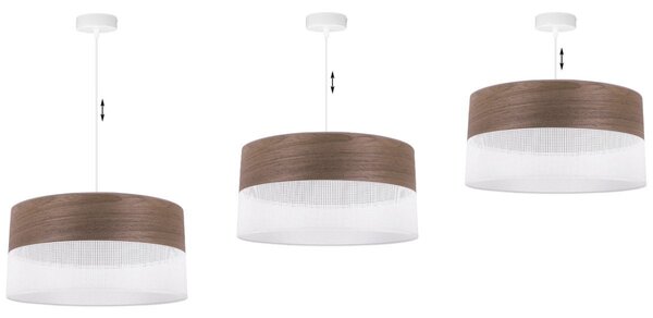 Závesné svietidlo Wood, 1x hnedá orechová dýha/biele PVC tienidlo, (fi 44cm)