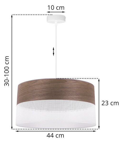 Závesné svietidlo Wood, 1x hnedá orechová dýha/biele PVC tienidlo, (fi 44cm)