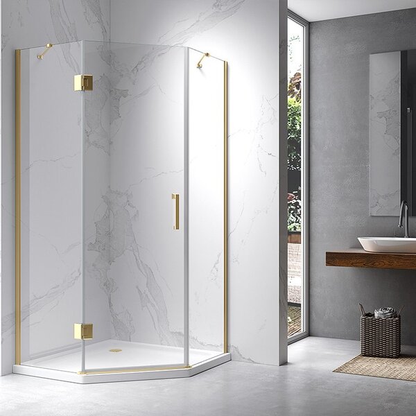 BPS-koupelny Päťuholníkový sprchovací kút KZ10B GL 90x90 zlatá/transparent - bez vaničky