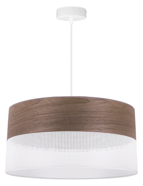 Závesné svietidlo Wood, 1x hnedá orechová dýha/biele PVC tienidlo, (fi 44cm)
