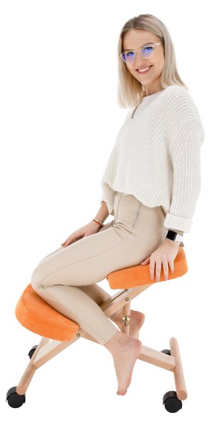 KONDELA Ergonomická kľakačka, oranžová/buk, FLONET