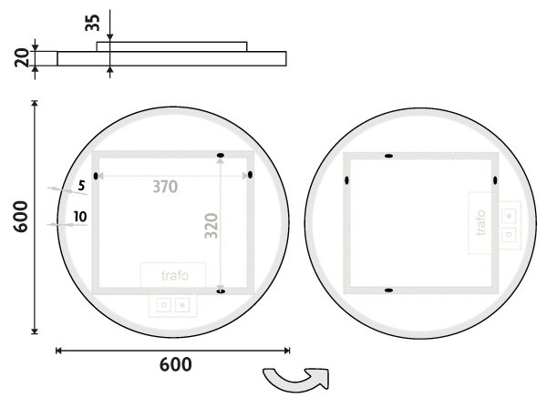 Nimco Biele okrúhle LED zrkadlo pr. 600 s dvoma dotykovými senzormi - ZPB 28000RVX-05